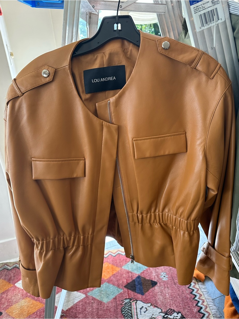 ANDREA FENZI Tan Cropped Faux Leather Jacket